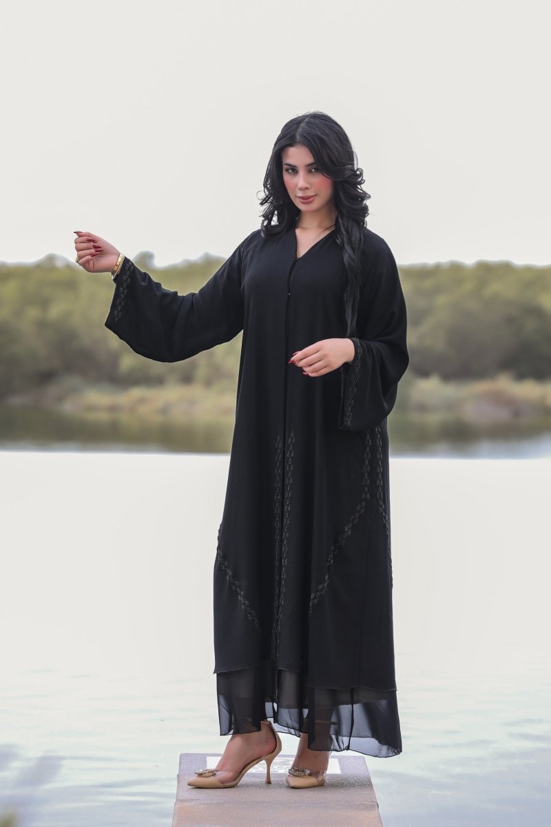 Double layered chiffon abaya - Abayat Qumasha Wa Naqsha