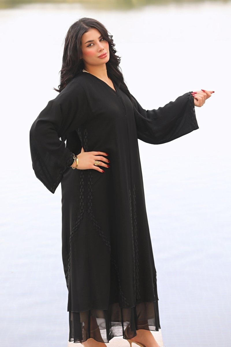 Double layered chiffon abaya - Abayat Qumasha Wa Naqsha