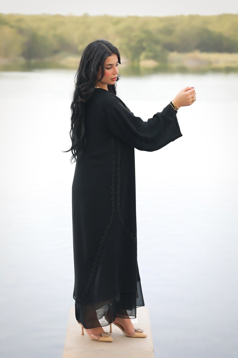 Double layered chiffon abaya - Abayat Qumasha Wa Naqsha